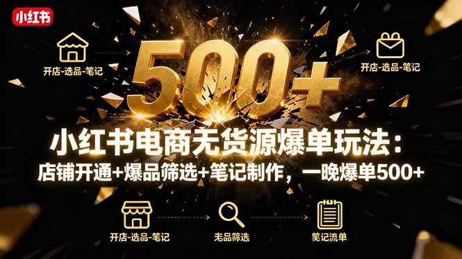 小红书电商无货源爆单攻略：一键开通店铺、精选爆品、高效笔记制作，实现单夜500+销售-网赚项目资源库