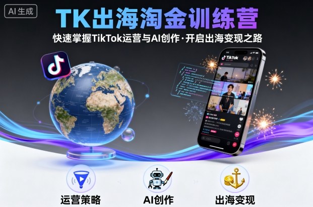 TK出海淘金训练营：TikTok运营与AI创作技巧，助你快速实现海外盈利-网赚项目资源库
