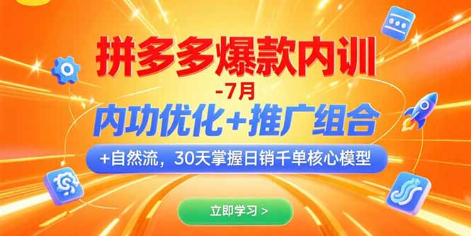 拼多多爆款内训：7月日销千单核心模型，30天掌握内功优化与推广组合-网赚项目资源库