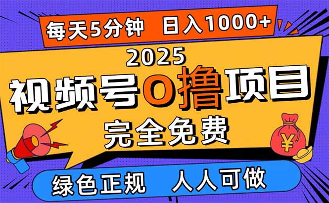 2025年视频号零成本赚钱项目，5分钟一个账号，日入1000+，人人可参与-网赚项目资源库