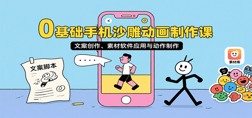 零基础手机沙雕动画制作课程：文案创作、素材软件应用与动作制作-网赚项目资源库