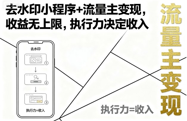 去水印小程序+流量主变现，收益无上限，执行力决定收入-网赚项目资源库