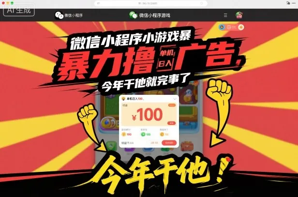 微信小程序小游戏暴力撸广告，日入100元，今年赚钱利器-网赚项目资源库