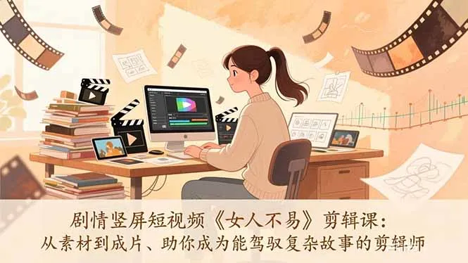 《女人不易》竖屏短视频剪辑课：从素材到成片，助你成为能驾驭复杂故事的剪辑师-网赚项目资源库