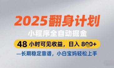 2025年小程序自动盈利，48小时收益显现，日入8张，长期稳定靠谱，小白宝妈轻松上手【揭秘】-网赚项目资源库