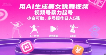 AI美女跳舞视频制作教程，视频号暴力起号指南，小白也能日入5张-网赚项目资源库