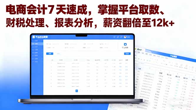 电商会计7天速成课程：掌握平台数据提取、财税处理与报表分析，助你月薪翻倍至12k+-网赚项目资源库