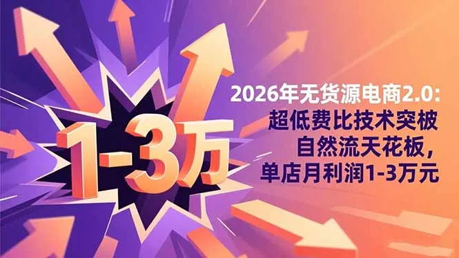 2026年无货源电商2.0:技术突破自然流量,单店月利润1-3万元-网赚项目资源库