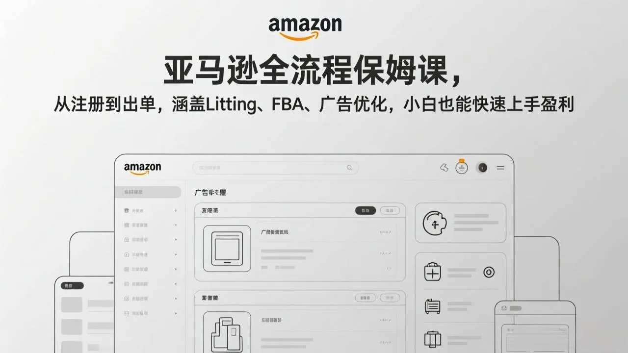 亚马逊全流程保姆课程：从注册到出单，涵盖Listing、FBA、广告优化，小白也能快速上手盈利-网赚项目资源库