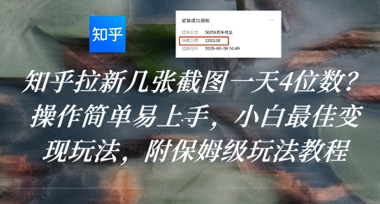 知乎拉新技巧:简单易学,小白也能日入4位数,保姆级教程大公开-网赚项目资源库