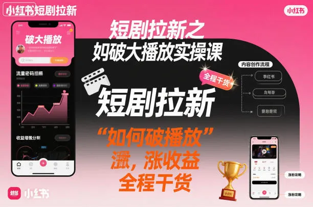 小红书短剧拉新实操课：破播放、涨收益，全程干货分享-网赚项目资源库