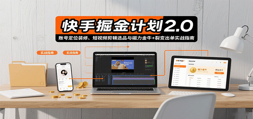 快手掘金计划2.0:账号定位、剪辑选品与磁力金牛+裂变出单实战指南-网赚项目资源库