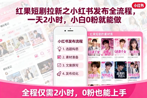 红果短剧拉新攻略：小红书发布全流程，2小时小白速成-网赚项目资源库