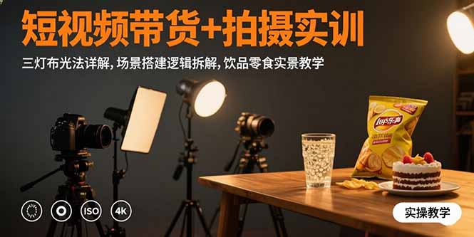 短视频带货拍摄实训：三灯布光法详解+场景搭建逻辑拆解+饮品零食实景教学-网赚项目资源库