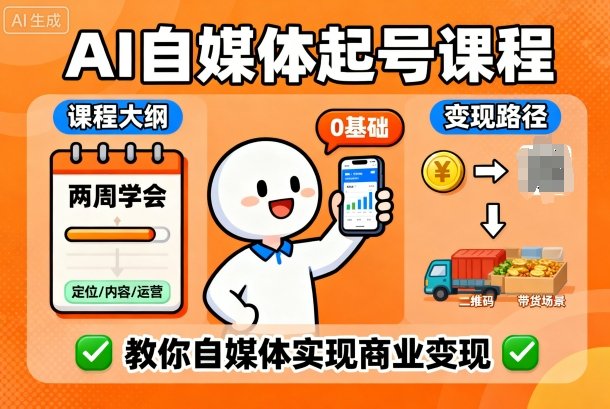AI自媒体起号课程：两周掌握，0基础小白实现商业变现-网赚项目资源库