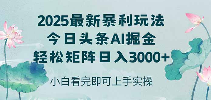 今日头条2025年暴利玩法揭秘：简单复制粘贴，日入3000+-网赚项目资源库