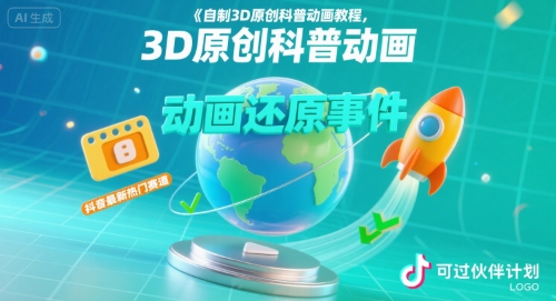 自制3D原创科普动画教程，抖音热门赛道，伙伴计划通过-网赚项目资源库