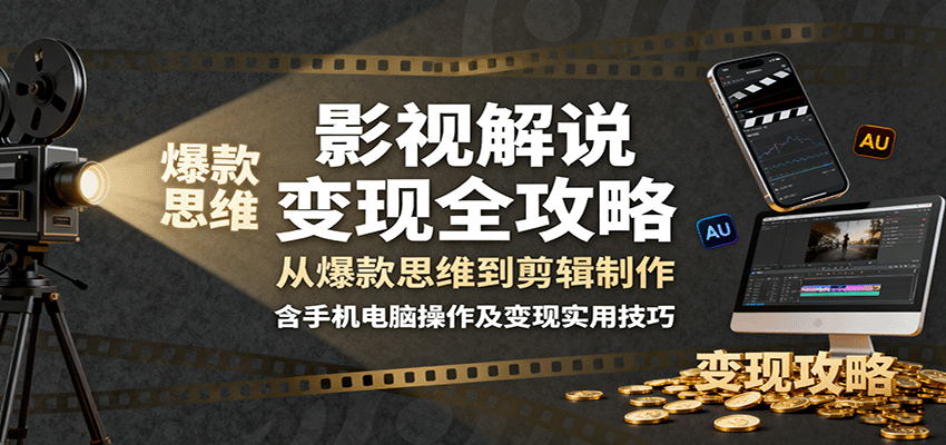 影视解说变现全攻略：爆款思维到剪辑制作，手机电脑操作及变现实用技巧-网赚项目资源库