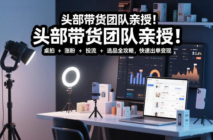 短视频带货实战课程：桌拍技巧、粉丝增长、流量投放及选品全攻略，月入2万+-网赚项目资源库