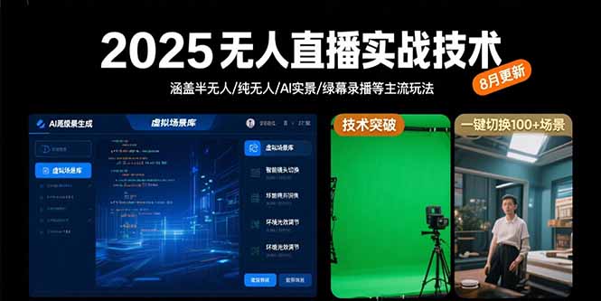 2025年无人直播技术实战:8月全面覆盖半无人、纯无人、AI实景及绿幕录播等主流玩法-网赚项目资源库
