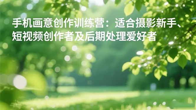 手机摄影画意创作训练营:新手至后期处理爱好者的必修课-网赚项目资源库