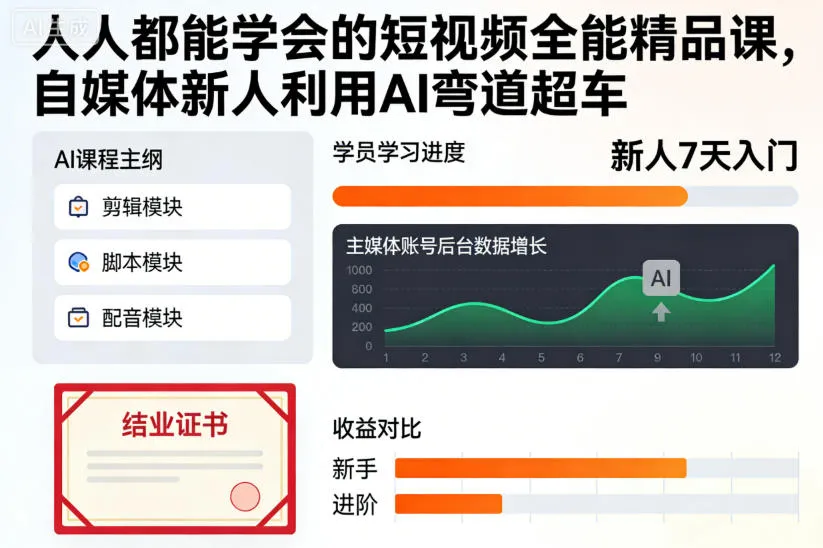 AI助力自媒体新人,短视频全能精品课轻松弯道超车-网赚项目资源库