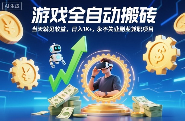 揭秘：游戏搬砖日入1K+，全自动赚钱项目，无需失业副业兼职-网赚项目资源库