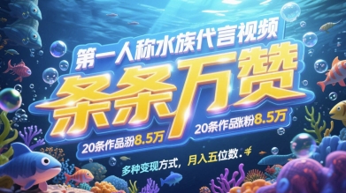 第一人称水族代言视频,条条万赞,20作品涨粉7.8W,多种变现方式月入五位数-网赚项目资源库