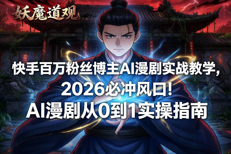 快手百万粉丝博主AI漫剧实战教学，2026必冲风口！AI漫剧从0到1实操指南-网赚项目资源库