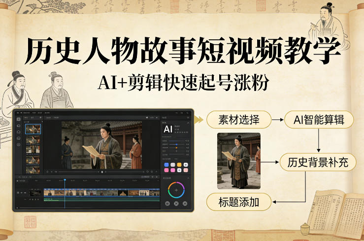 AI剪辑历史人物短视频教程，快速涨粉技巧-网赚项目资源库